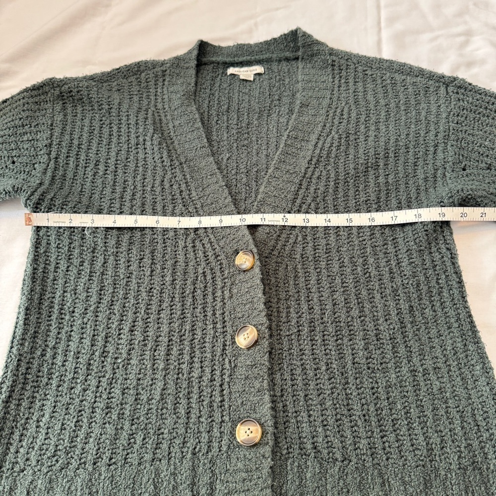 American Eagle XS Green Oversized Chunky Knit Cardigan Sweater ~ Grandpa Casual - Picture 5 of 8
